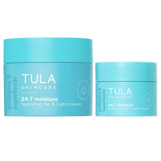 TULA 24-7 Hydrating Day & Night Cream packaging shown for all-day moisture.
