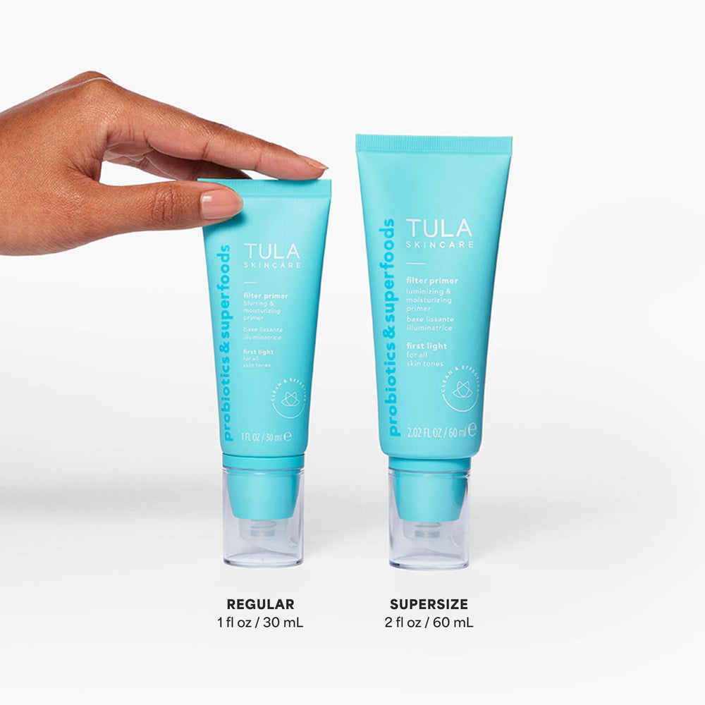 TULA primer texture swatch reveals a silky finish with glow.