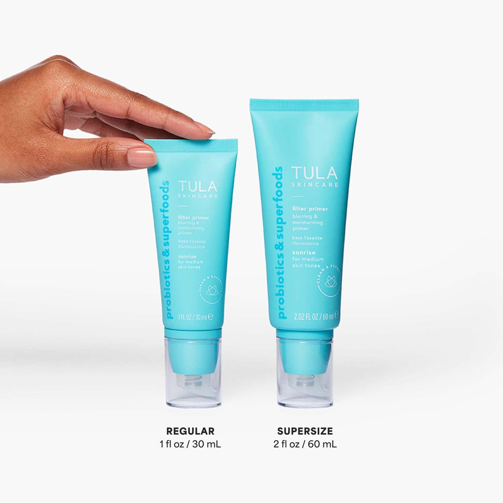 TULA Sunrise primer swatches reveal a translucent, glow-enhancing base.