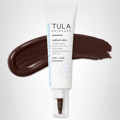 TULA skin tint on face proving dewy finish and even skin tone
