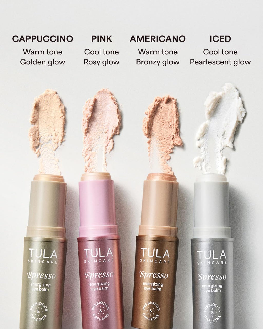TULA Spresso Energizing Eye Balm pairs with makeup for brighter mornings
