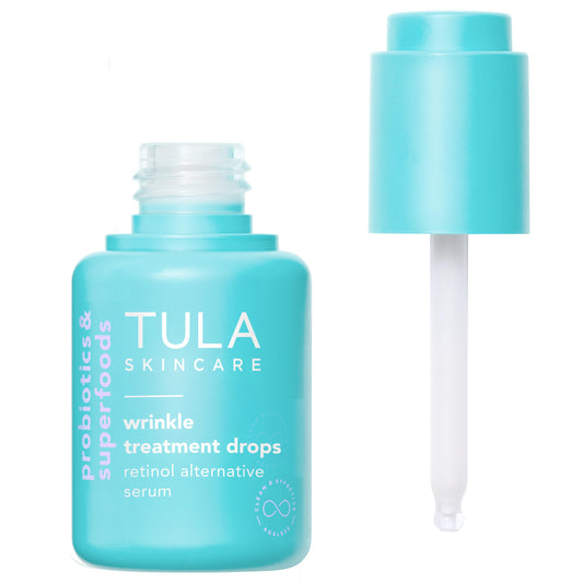 TULA Wrinkle Treatment Drops bottle with pump for easy daily use and refreshed skin