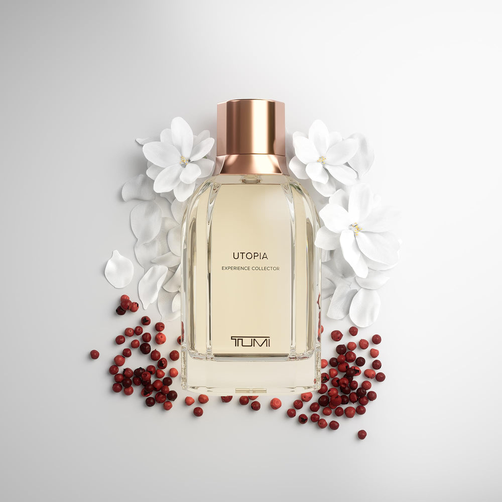 TUMI Utopia Experience Collector box packaging showcasing gifting-worthy presentation and premium branding.