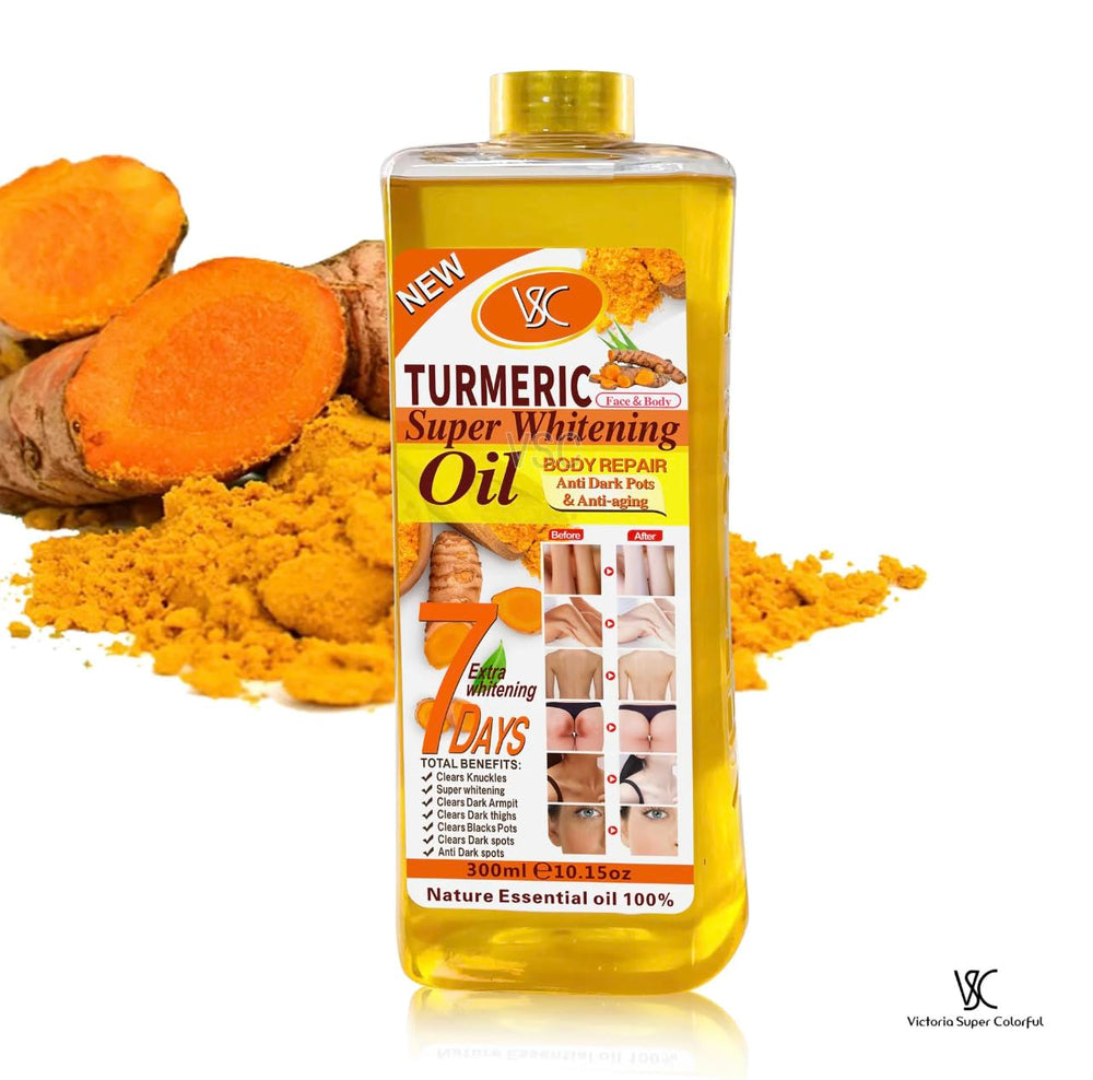 Turmeric Oil Super Whitening body bottle emphasizes deep hydration for smooth skin