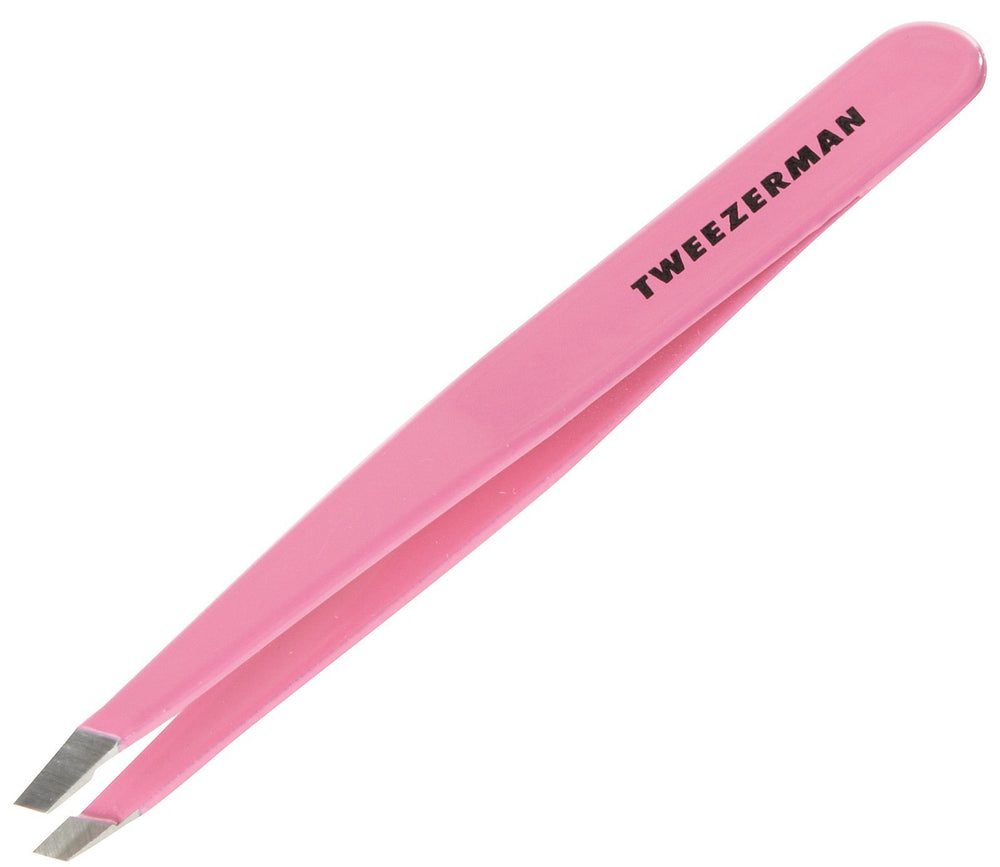 Tweezerman Pretty in Pink Slant Tweezer enables precise brow grooming and hair removal.