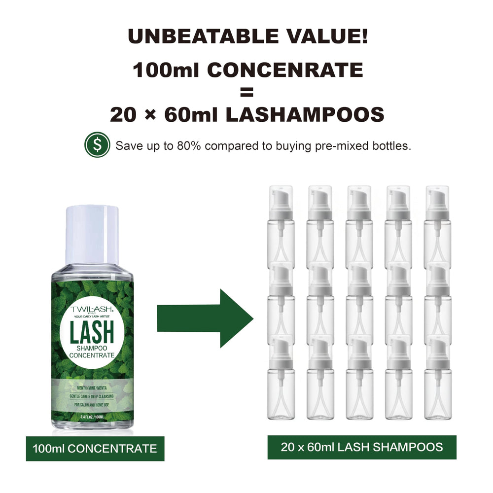 Rinse bottle with curved nozzle for thorough lash rinsing