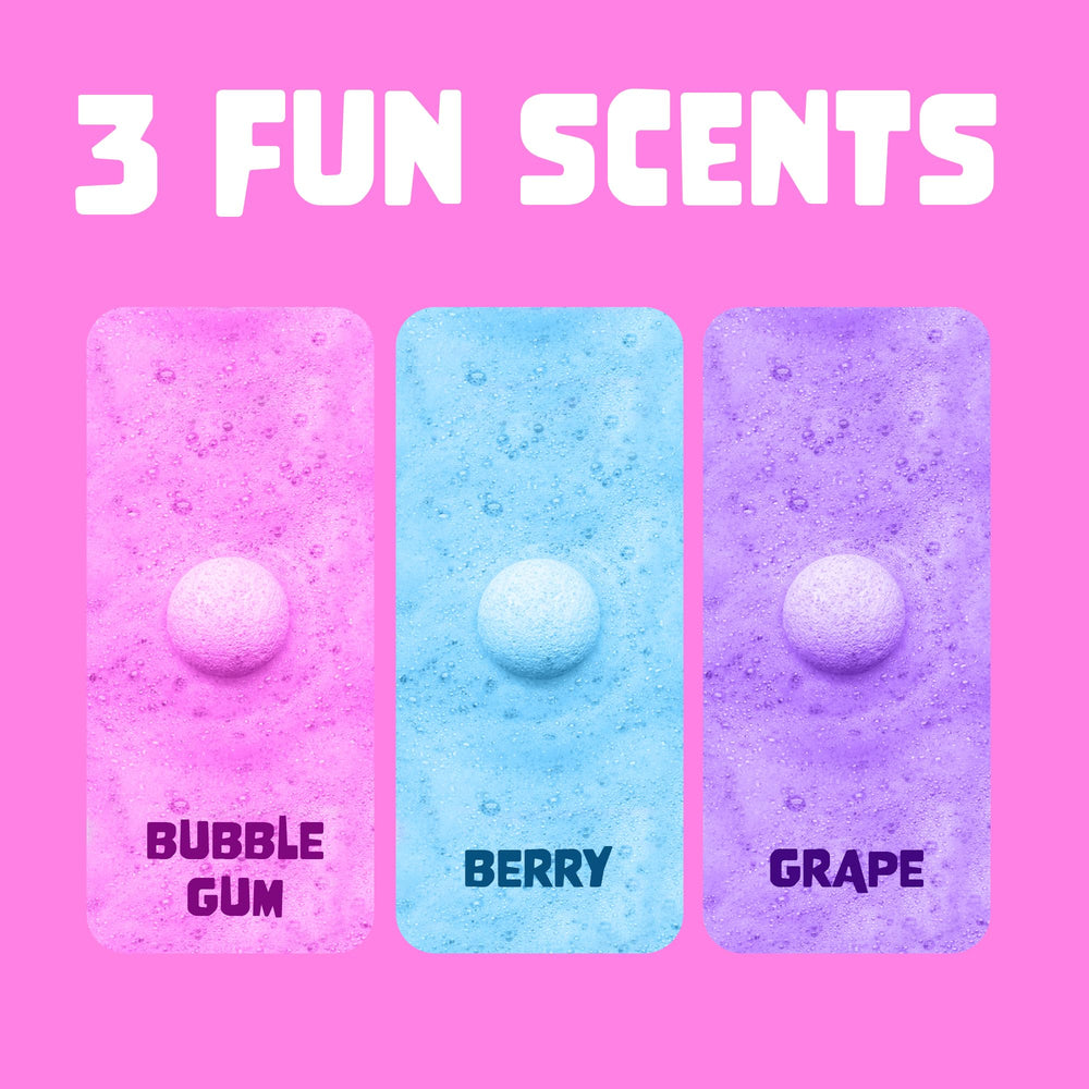 Two Sisters fruity-scented bath bomb enhances kid-friendly bath experience.