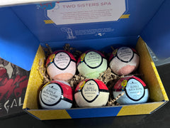 Two Sisters Poke Monster bath bomb creates vibrant colors and lasting bubbles for kids.