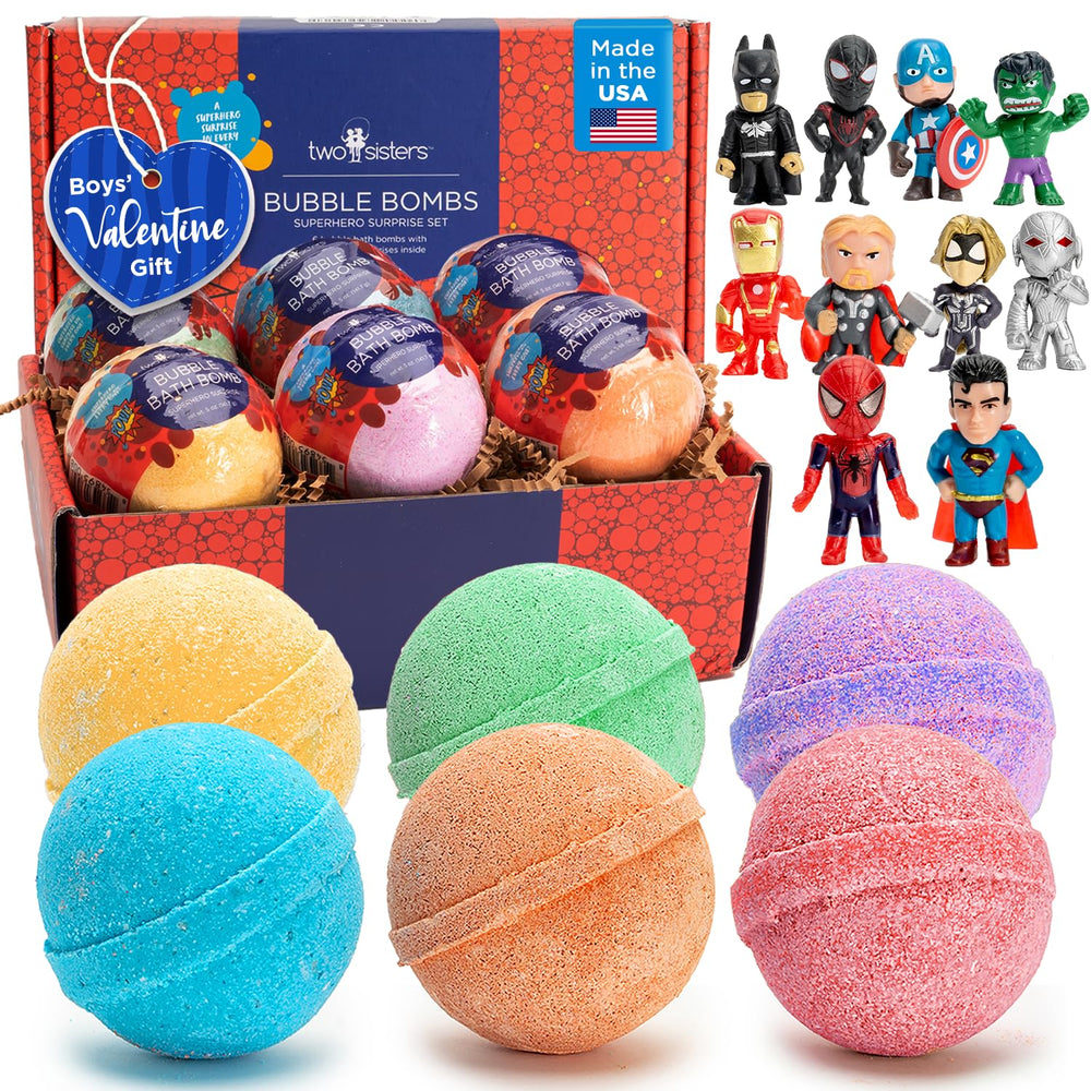 Two Sisters superhero bath bomb reveals toy for kids during bath time.