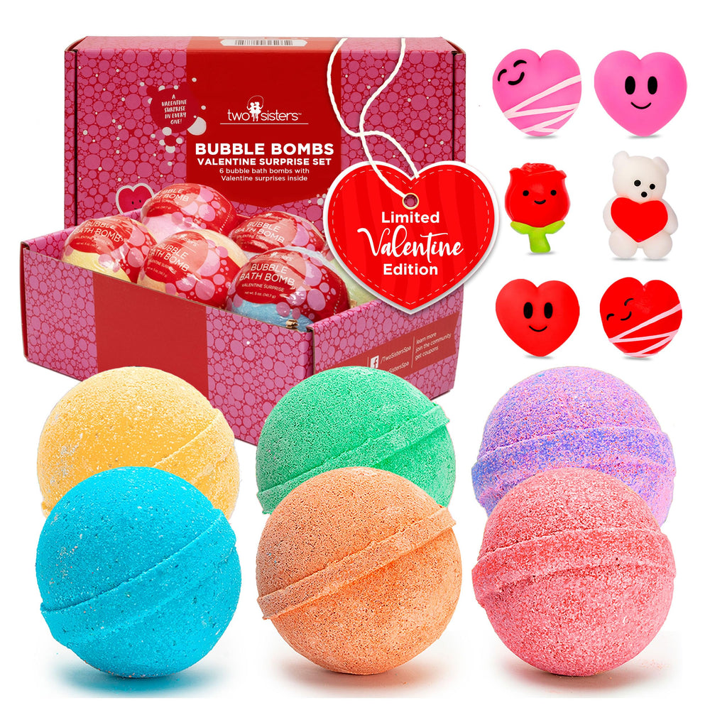 Two Sisters Valentines bath bomb color fizz in tub for kids.