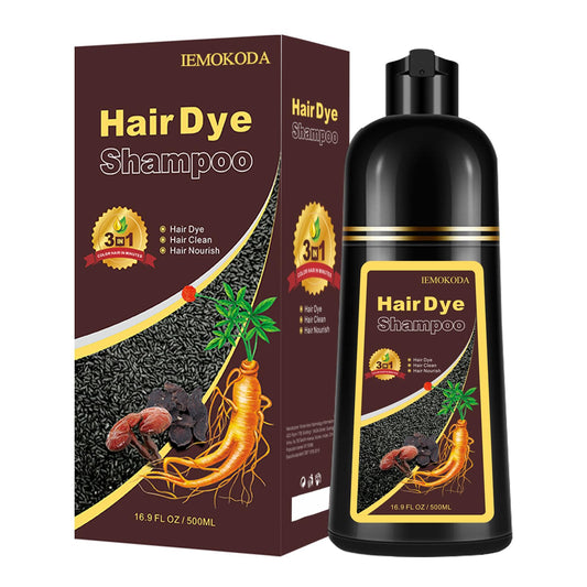 TYAYW Black Tea Hair Dye Shampoo 3in1 bottle closeup highlights long-lasting color