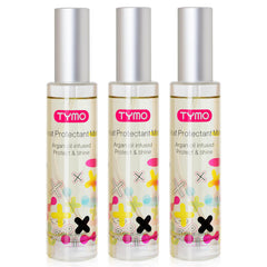 TYMO heat protectant argan bottle helps shield hair during styling