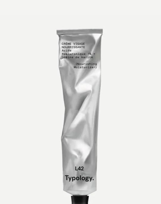 Typology L42 Nourishing Moisturizer bottle with 1% hyaluronic acid hydrates and smooths skin.