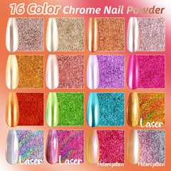 U-Shinein glitter chrome finish provides mirror-like nail surfaces under light.