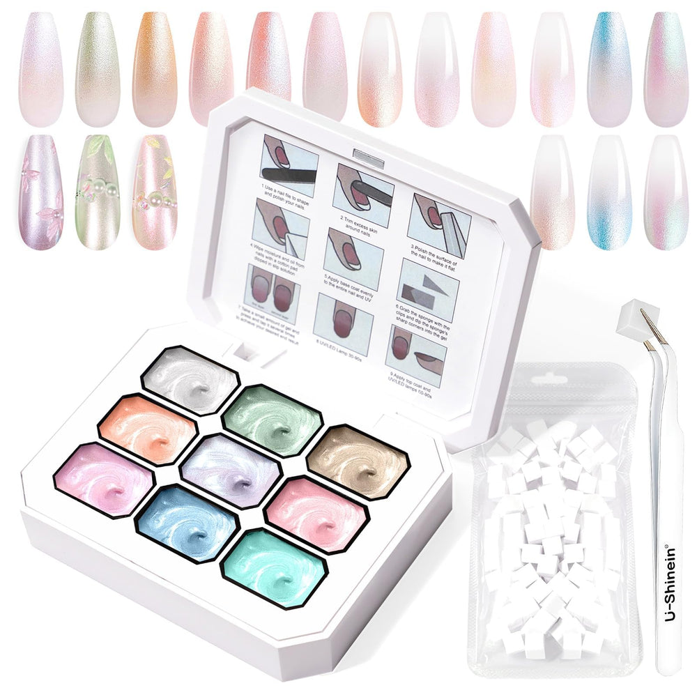 U-Shinein Gradient Painting Gel swatches show 9-color ombre options for versatile nails.