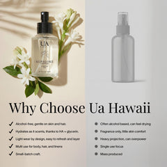 Ua Body Kupaloke Tuberose Mist on skin delivers gentle hydration and a breathable veil.
