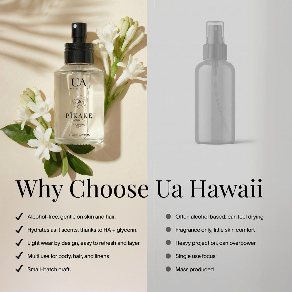 Ua Body Pikake Hawaiian scent closeup emphasizes a delicate bloom for body and hair.