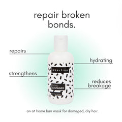 Uberliss Bond Repair Conditioner being applied for a quick 10-minute treatment at home.
