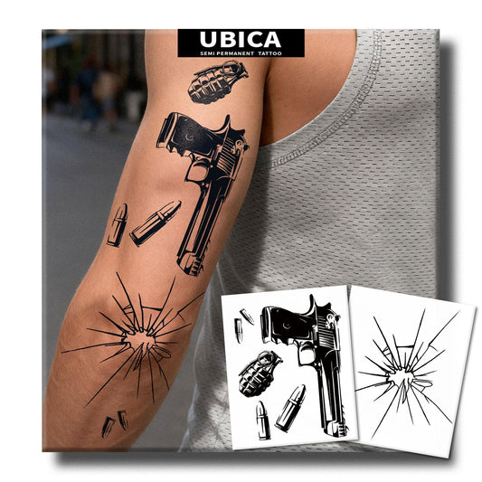 UBICA front packaging showing two tattoo sheets and stylish box for gifting