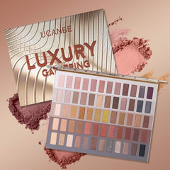 Swatches show matte, satin, pearl, and metallic finishes for rich color payoff in the UCANBE palette.