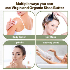 uhroh-muh virgin shea butter melted state ready for skin application