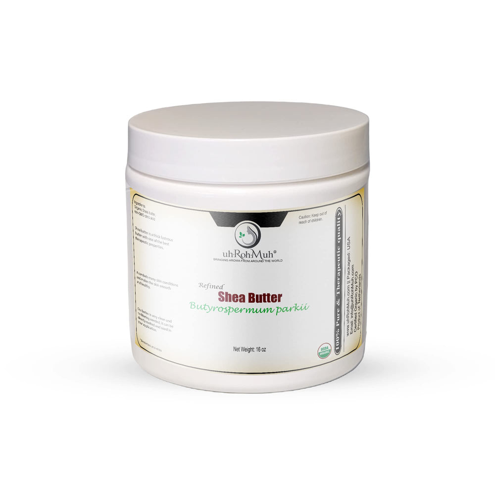 uhrohmu organic refined shea butter texture close-up, odorless and smooth for cosmetics