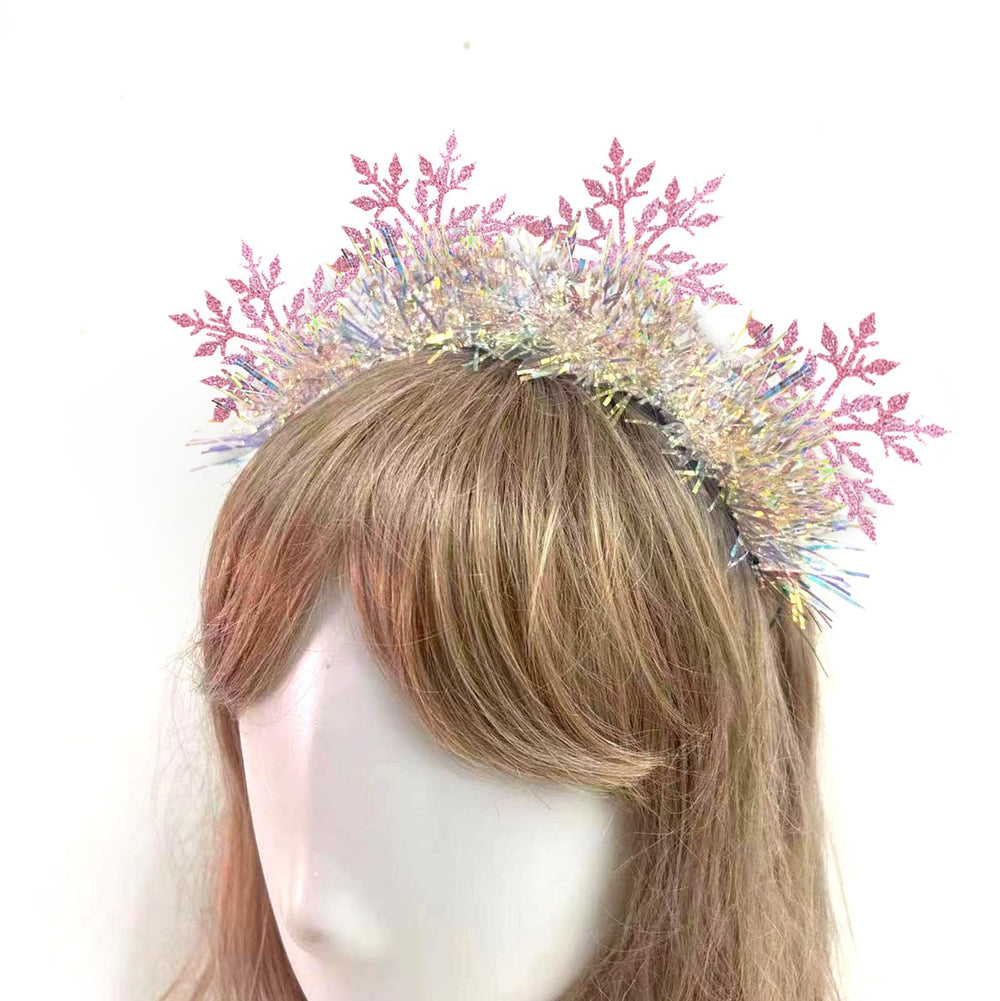 ujktvba Christmas snowflake headband pink glitter detail close-up for visual appeal