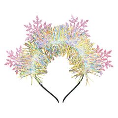 ujktvba Christmas snowflake headband pink side view shows durable comfort for long wear