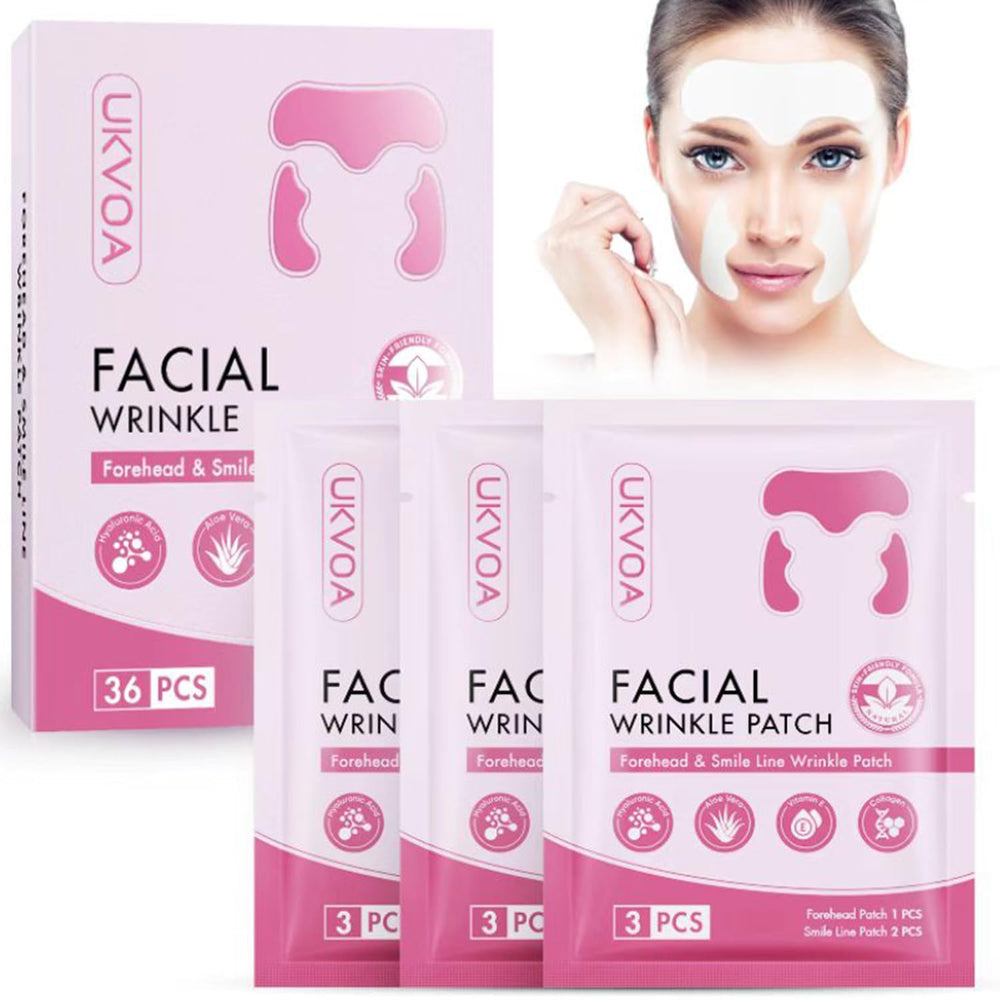 UKVOA forehead wrinkle patches applied overnight to smooth lines.