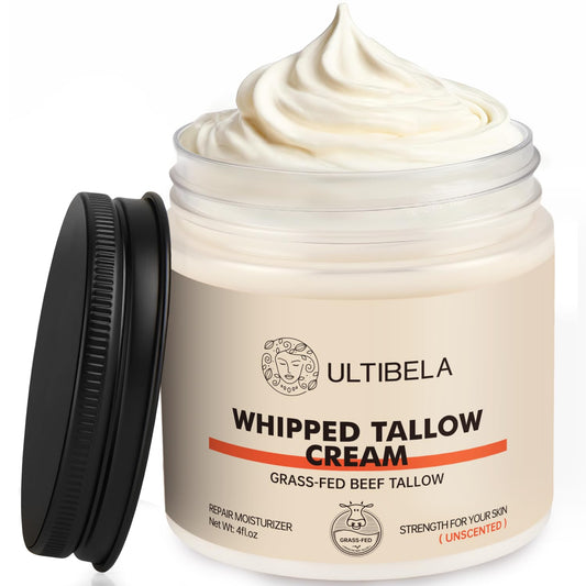 ULTIBELA Beef Tallow Unscented jar close-up showing rich moisturizer