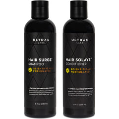 Ultrax Labs Hair Surge Shampoo bottle showing caffeine blend for fuller-looking hair