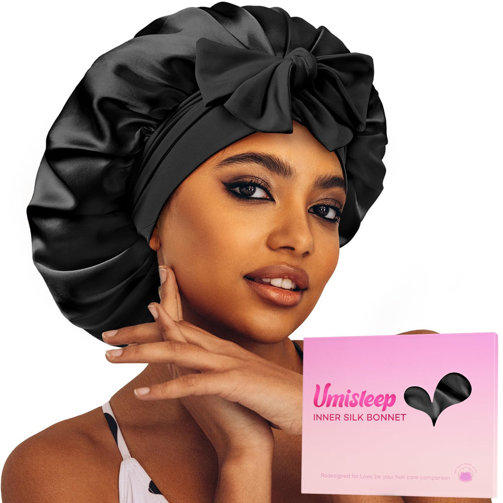 Umisleep Silk Bonnet inside lining closeup showing mulberry silk for gentle hair care