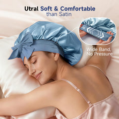 Umisleep silk bonnet, large 13-inch interior space for thick, curly hair.