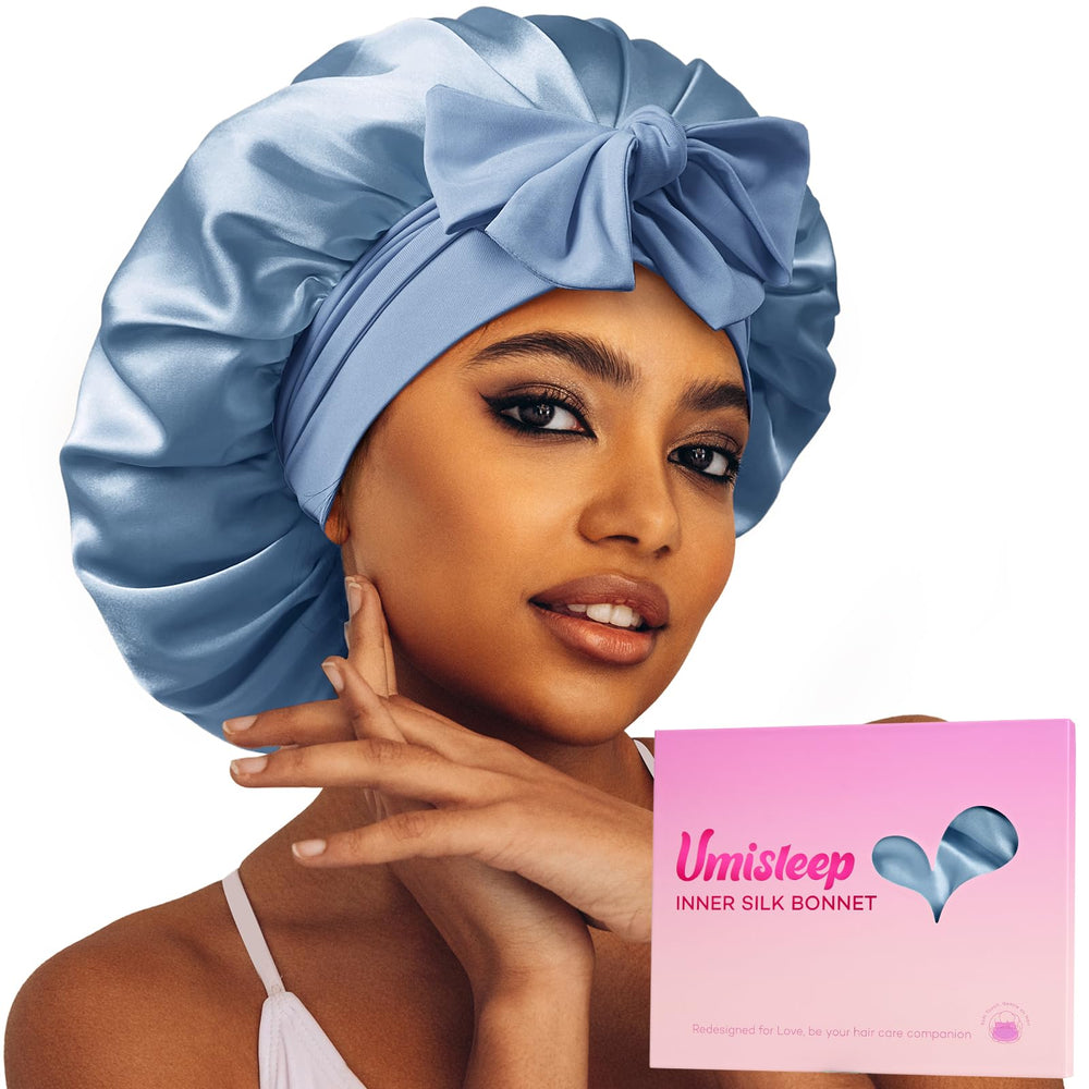 Umisleep Silk Bonnet with real Mulberry lining, close-up shows premium craftsmanship and purity.