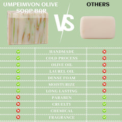 Umpeimvon olive oil soap fragrance-free label highlighting scent-free formula.