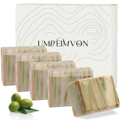 Umpeimvon olive oil soap pack front view showing packaging and bar, highlighting gentle cleansing and hydration.
