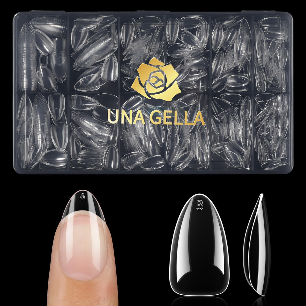 UNA GELLA short almond nail tips box appearance, premium packaging for gifting