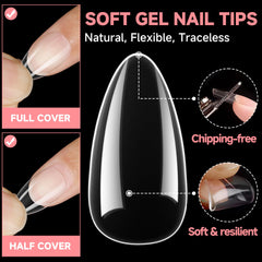 UNA GELLA short almond nail tips thick front edge and thin back edge design