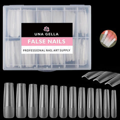 UNA GELLA XXL long square nail tips in a 216-piece pack for easy DIY extensions.