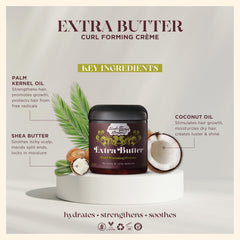 Uncle Funky's Daughter Extra Butter Curl Forming Creme label highlights nourishing ingredients