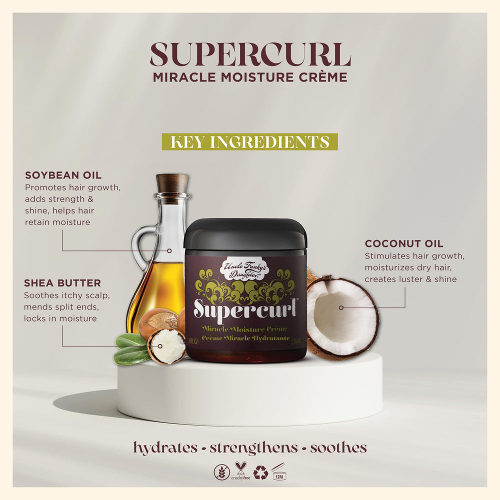 Applying Uncle Funky’s Daughter Supercurl Miracle Moisture Creme for curl definition.