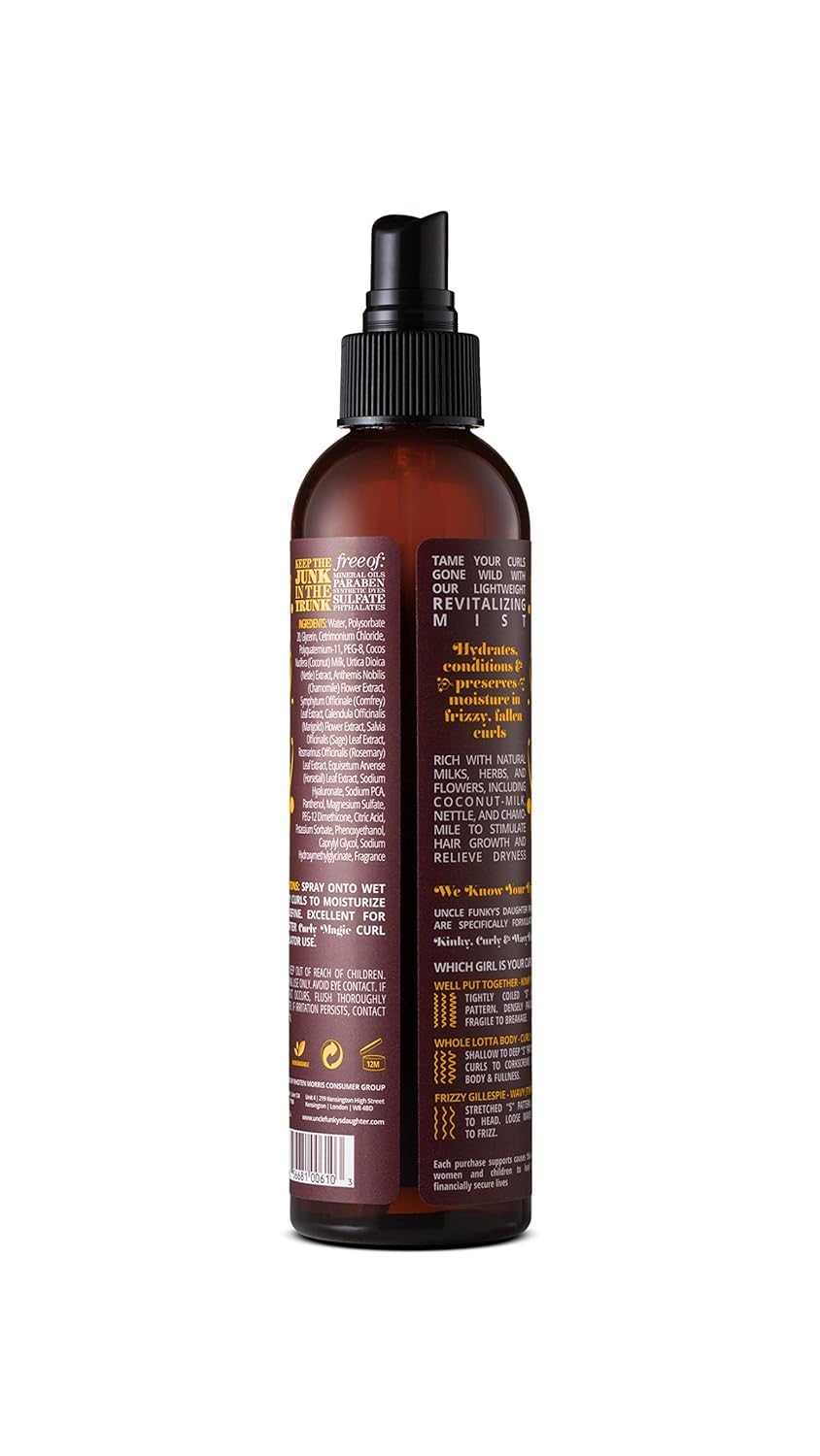 Uncle Funky's Daughter Thirsty Curls pump-action bottle ready to dispense moisture