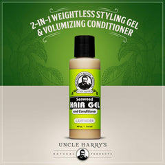 Uncle Harry's Lavender Seaweed Hair Gel application shows smooth detangler action for easy combing.