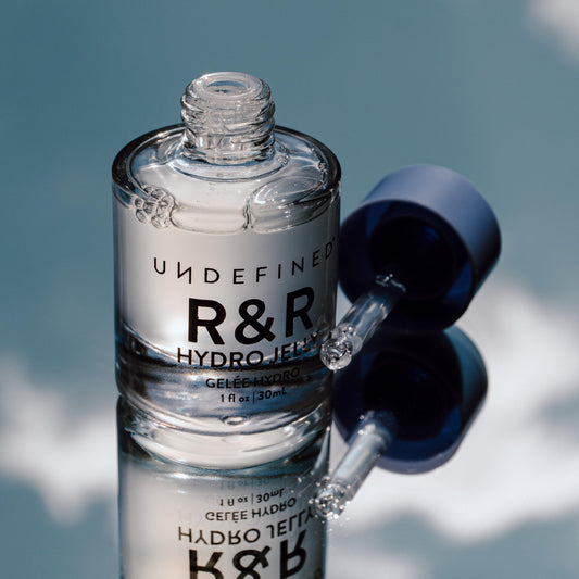 Undefined Beauty Hydro Jelly Serum bottle packaging highlights fragrance-free, hydrating care.