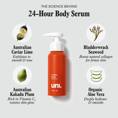 Uni 24 Hour Serum during morning routine suggests versatile day and night use.