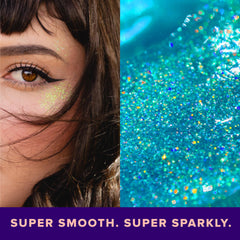Unicorn Snot blue glitter gel in hair delivers cosmic shimmer to stand out.
