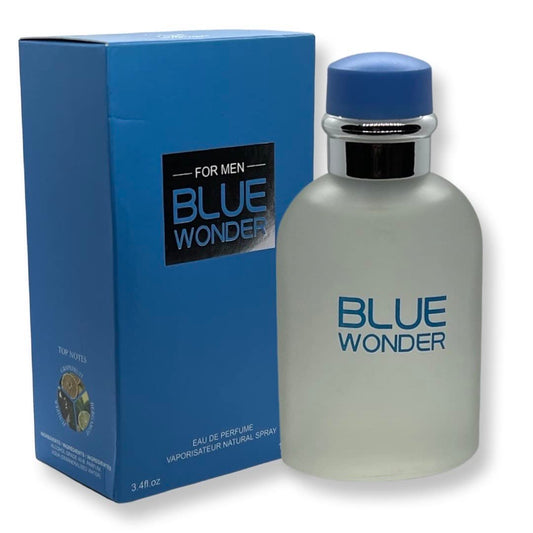 United Scents Blue Wonder for Men bottle on display, hinting at a fresh daily fragrance.