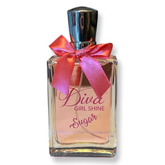 United Scents Diva Girl Shine Sugar bottle closeup highlights tangerine and honeysuckle notes for spring