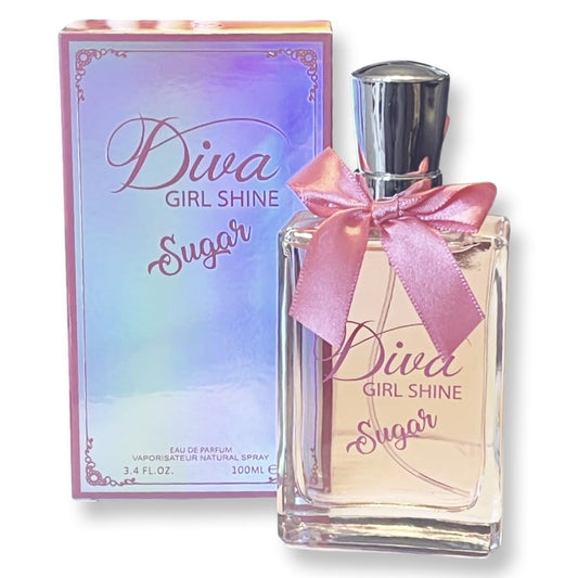 United Scents Diva Girl Shine Sugar bottle front displays bright citrus-floral aura for daytime wear
