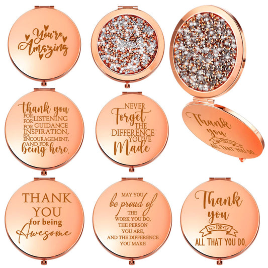 Unittype rose gold compact mirror with rhinestone lid for on-the-go touch-ups